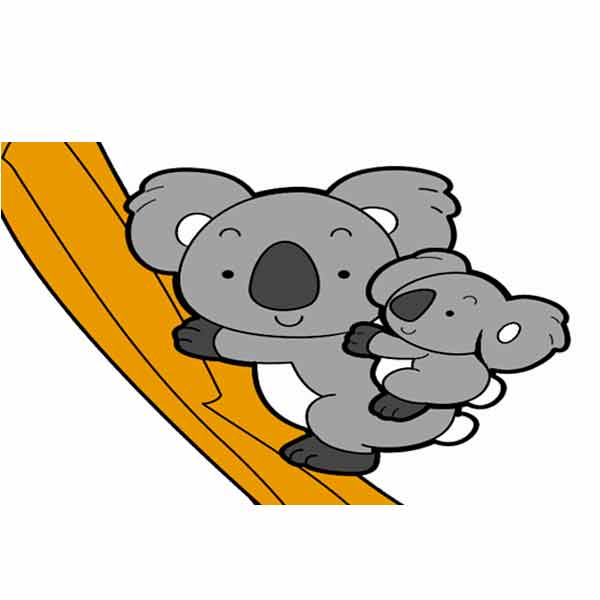 Ilustración de mamá koala con su cría en una rama