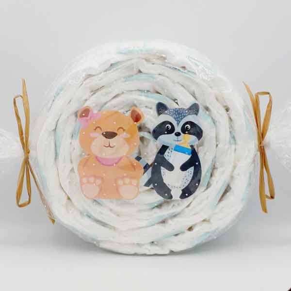 Caramelo de pañales Bosque con osito y mapache