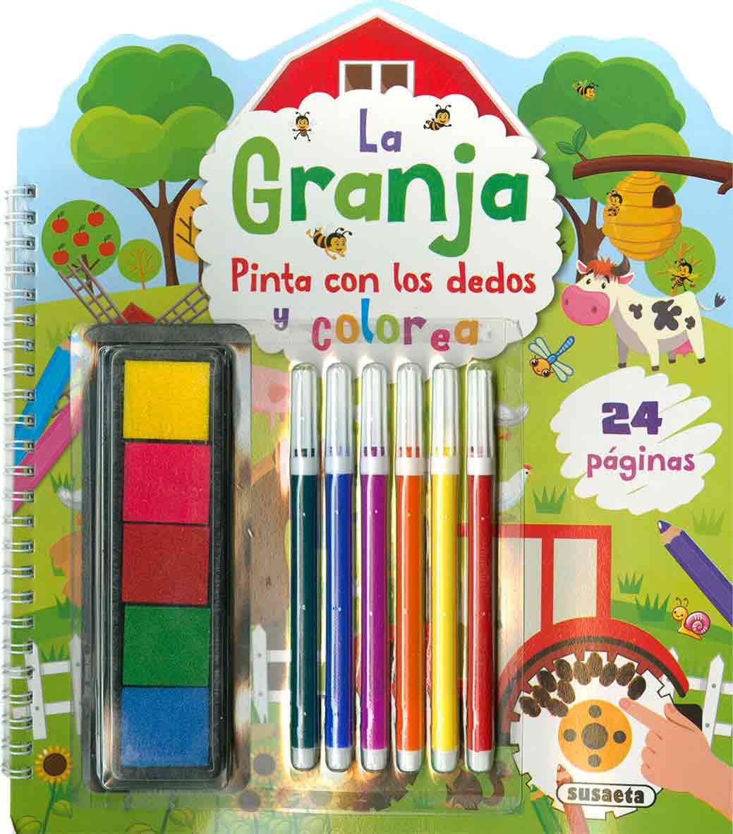 Libro para colorear La Granja con pinturas de dedos y rotuladores de colores