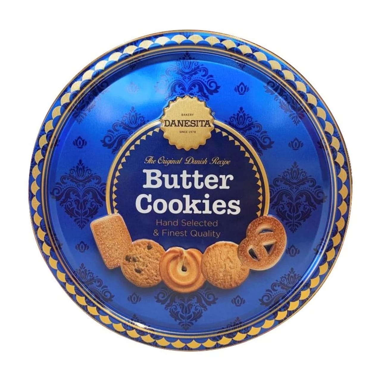 Lata azul de galletas de mantequilla Danesita