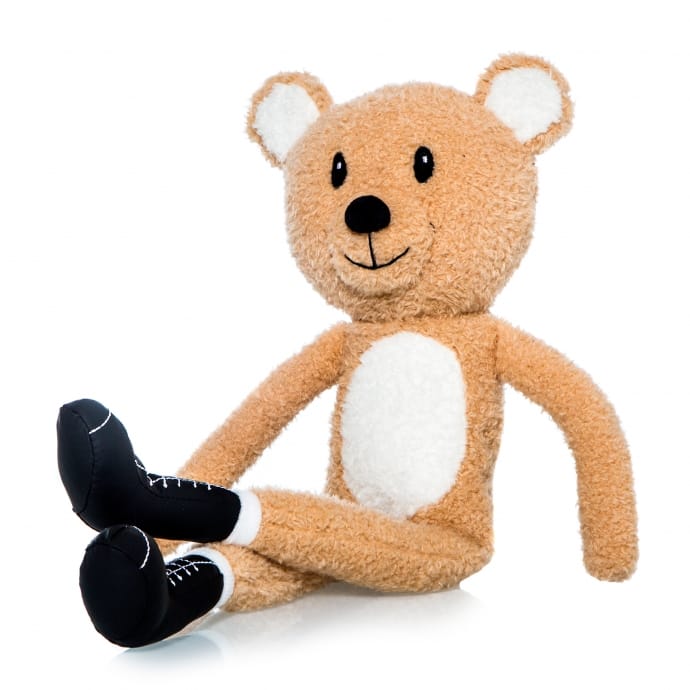 Peluche de osito de patas largas marrón con zapatillas negras